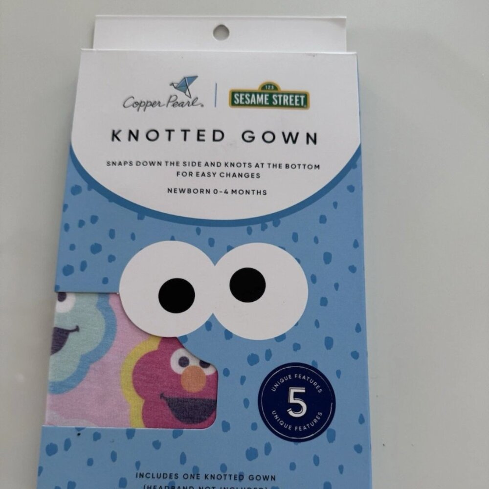 Copper Pearl Sesame Street Knotted Gown For Babies Newborn New